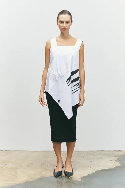 BIZE Printed Sleeveless Blouse - White