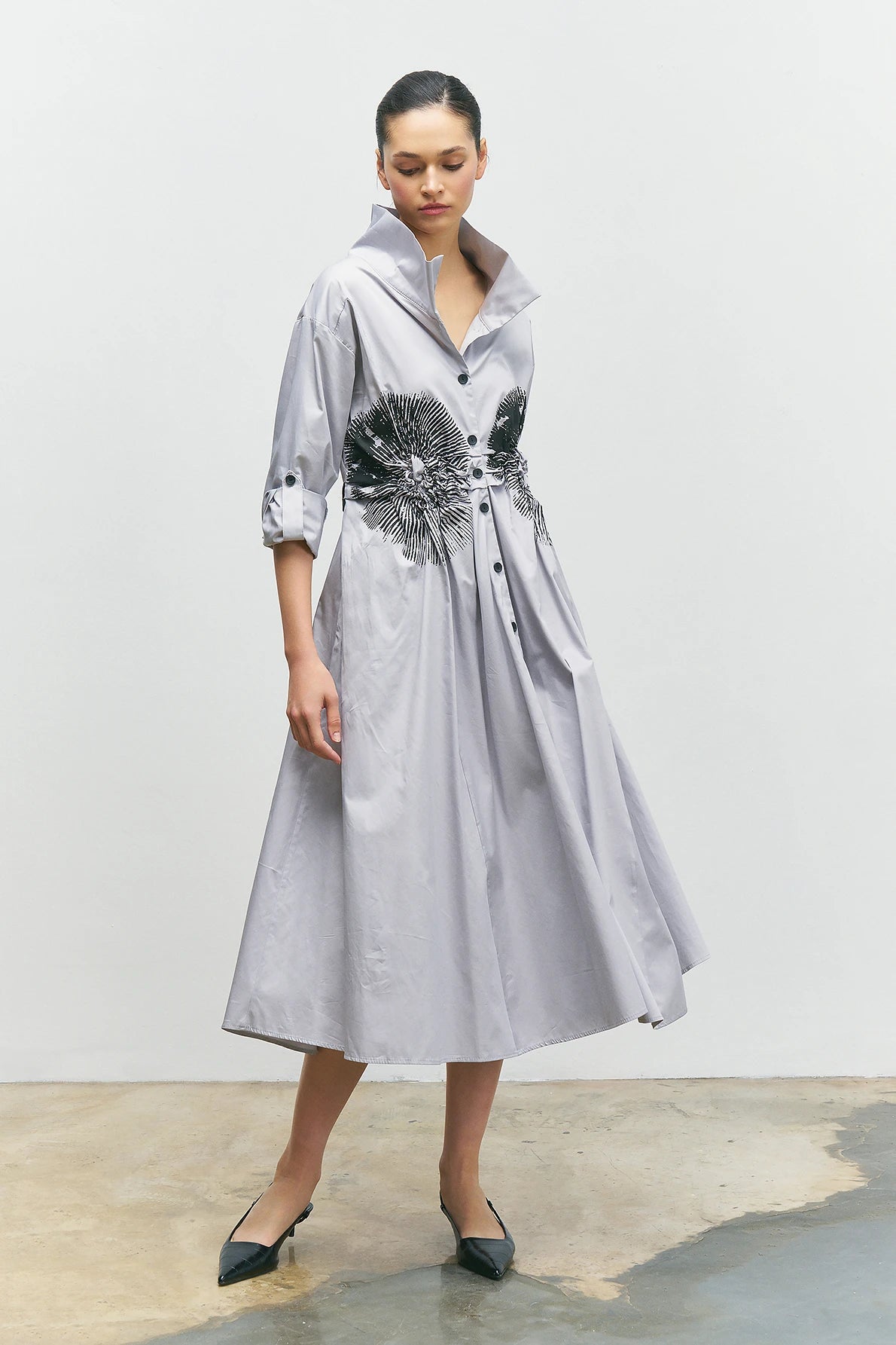 BIZE Flower Print Shirt Dress