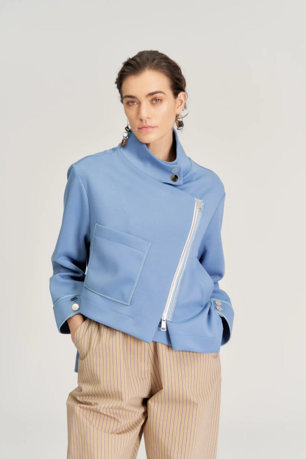 BIZE Trapezoid Zippered Jacket - Blue
