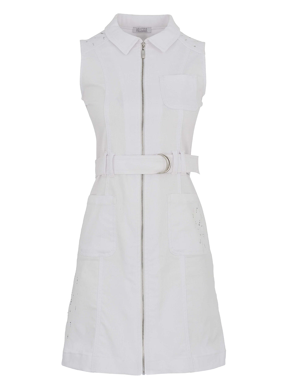 Dolcezza 'White Is White Zip Dress With Rhinestone Detail