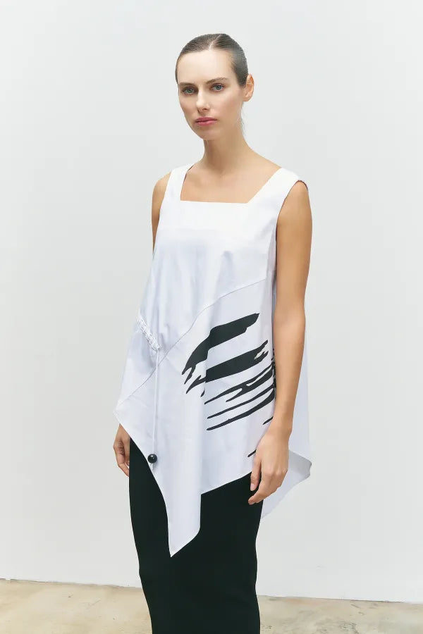 BIZE Printed Sleeveless Blouse - White