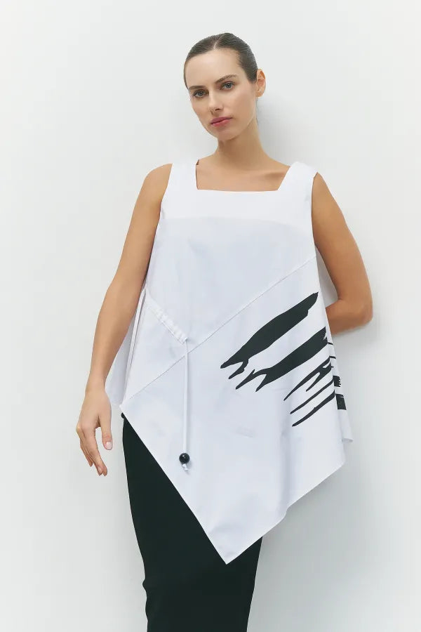 BIZE Printed Sleeveless Blouse - White