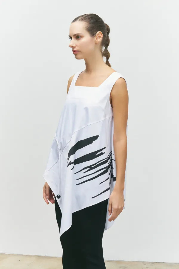BIZE Printed Sleeveless Blouse - White