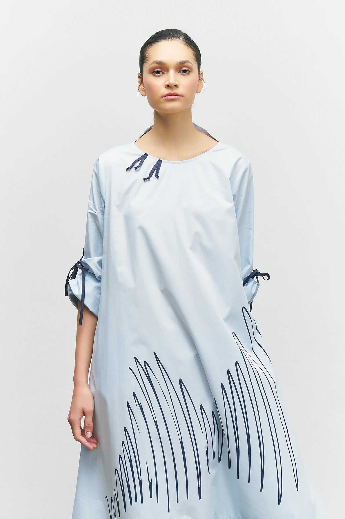 BIZE Front Stripe Patterned Skirt Piece Detail Dress - Ice Blue