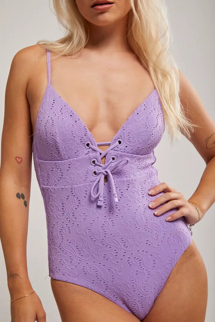 Sea Level Interlace Lace Up Tri One Piece Swimsuit